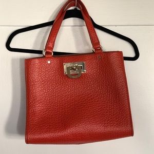 DKNY red textured leather handbag